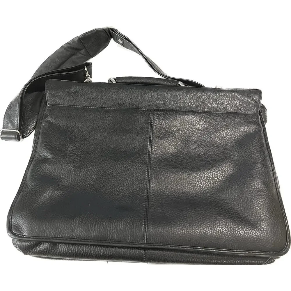 BOSCA Black Soft Leather Double Gusset Flapover Briefcase Messenger Bag